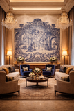 Painel de Azulejos Portugueses Figurativo em Azul e Branco — Inspiração Barroca Sec. XX - Jesus Amoretti
