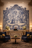 Painel de Azulejos Portugueses Figurativo em Azul e Branco — Inspiração Barroca Sec. XX - Jesus Amoretti